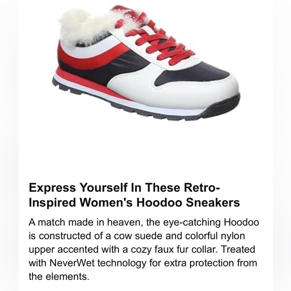 Bear paw Hoodoo red, white, and blue fur sneakers - Picture 13 of 16
